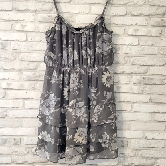 American Eagle Outfitters | Dresses | American Eagle Grey Floral Chiffon  Tiered Ruffle Dress | Poshmark